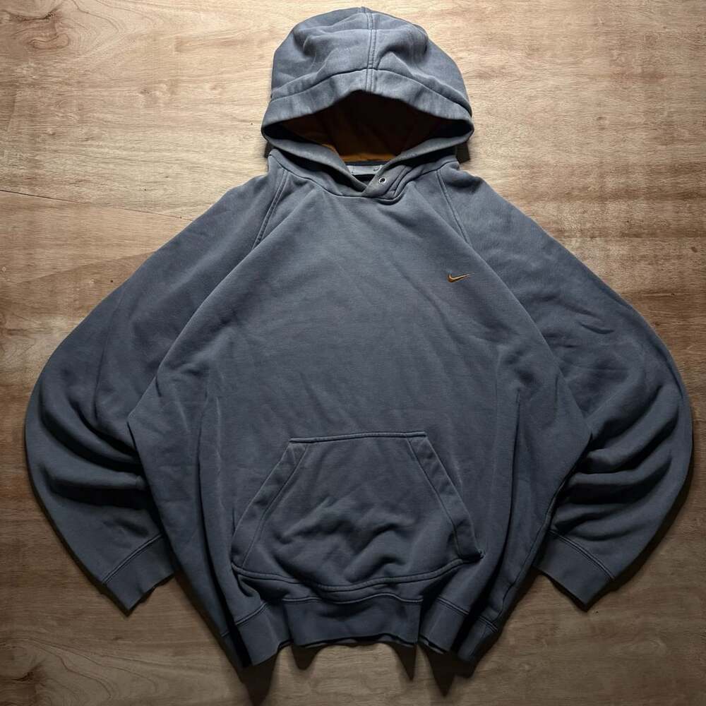 Vintage Y2K Nike Hoodie Faded Gray Orange Swoosh Oversized Grunge
